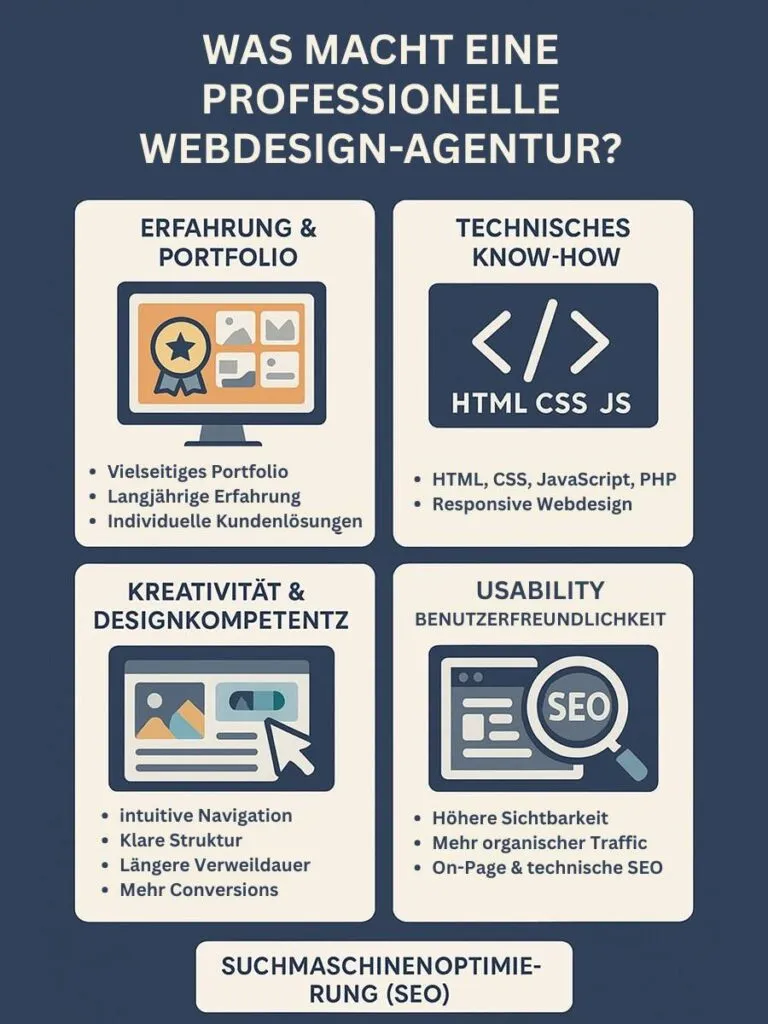 Was eine professionelle Webdesign Agentur auszeichnet – Infografik mit Übersicht