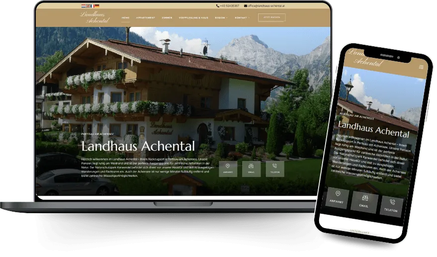 Website von Landhaus Achental auf Laptop und Smartphone