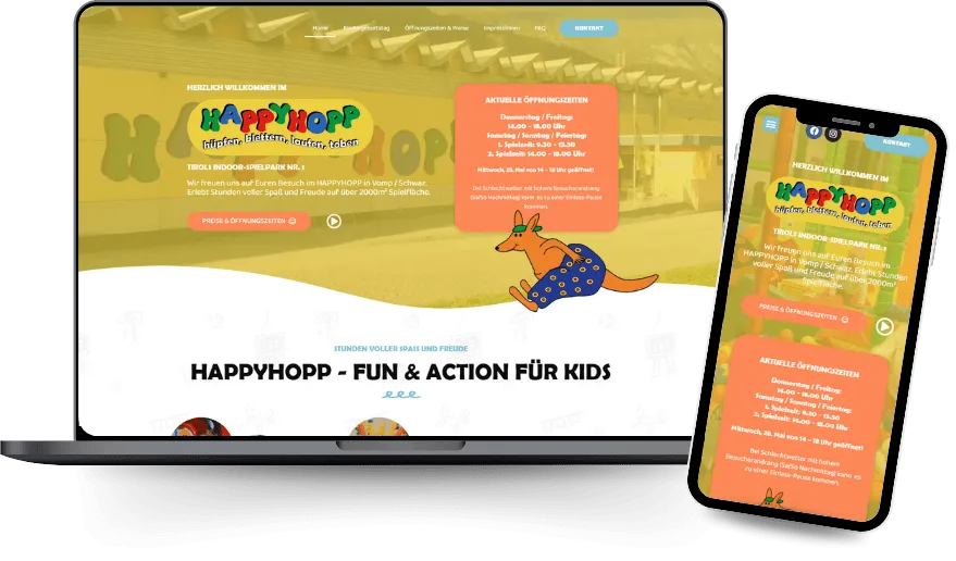 Website von Happyhopp auf Laptop und Smartphone