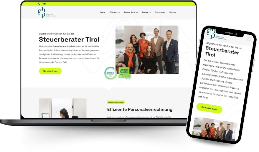Von Ipsom gebaute Website eines Steuerberaters auf Laptop und Handy