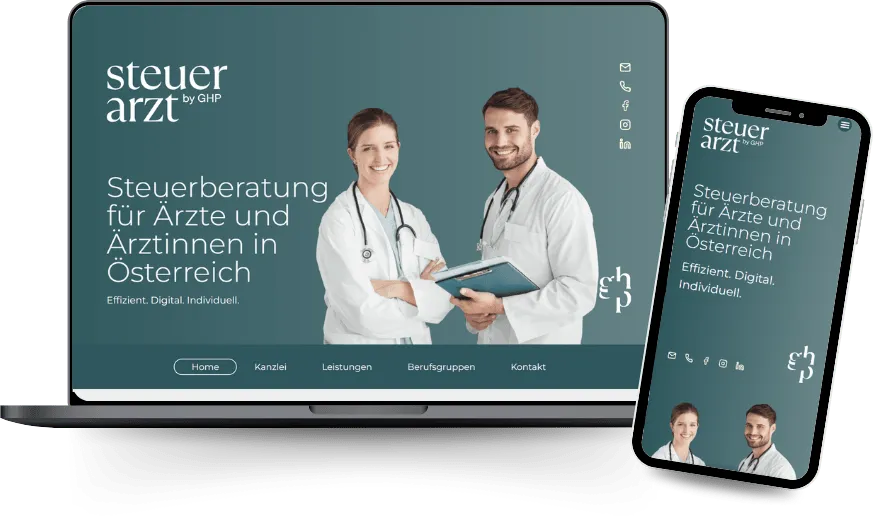 Website von steuerarzt – Steuerberatung für Ärztinnen und Ärzte auf Laptop und Smartphone