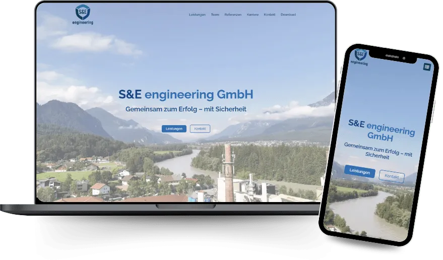 Website von S&E engineering auf Laptop und Smartphone