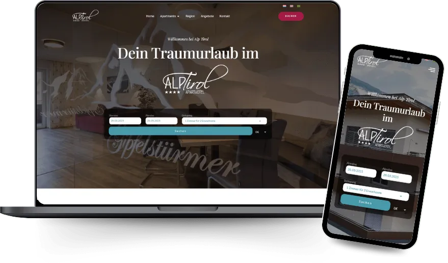 Website von ALP Tirol Apartments auf Laptop und Smartphone