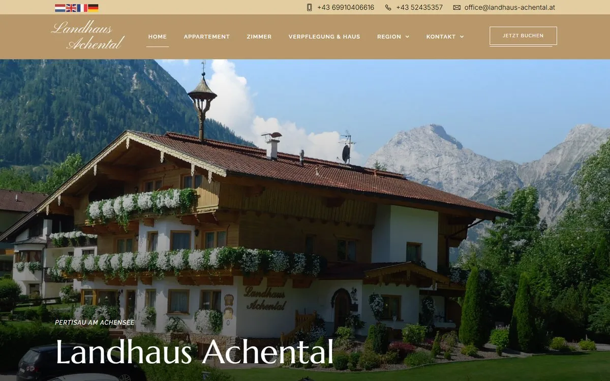 Startseite der Website von Landhaus Achental