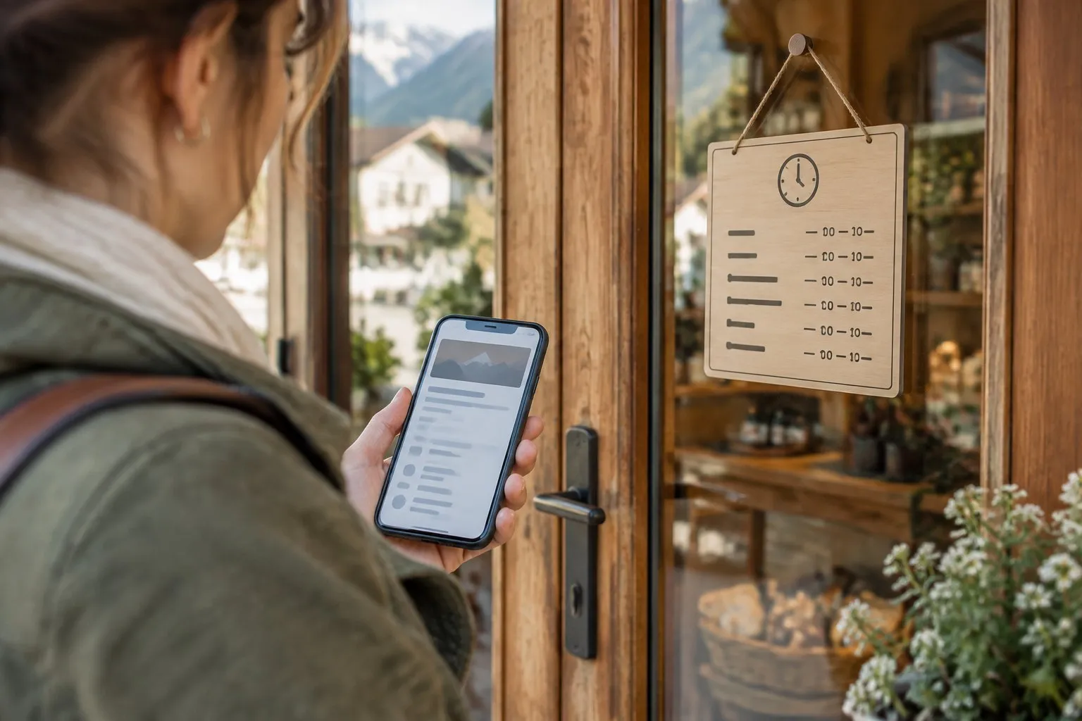 Öffnungszeiten an der Tür und am Handy im Vergleich