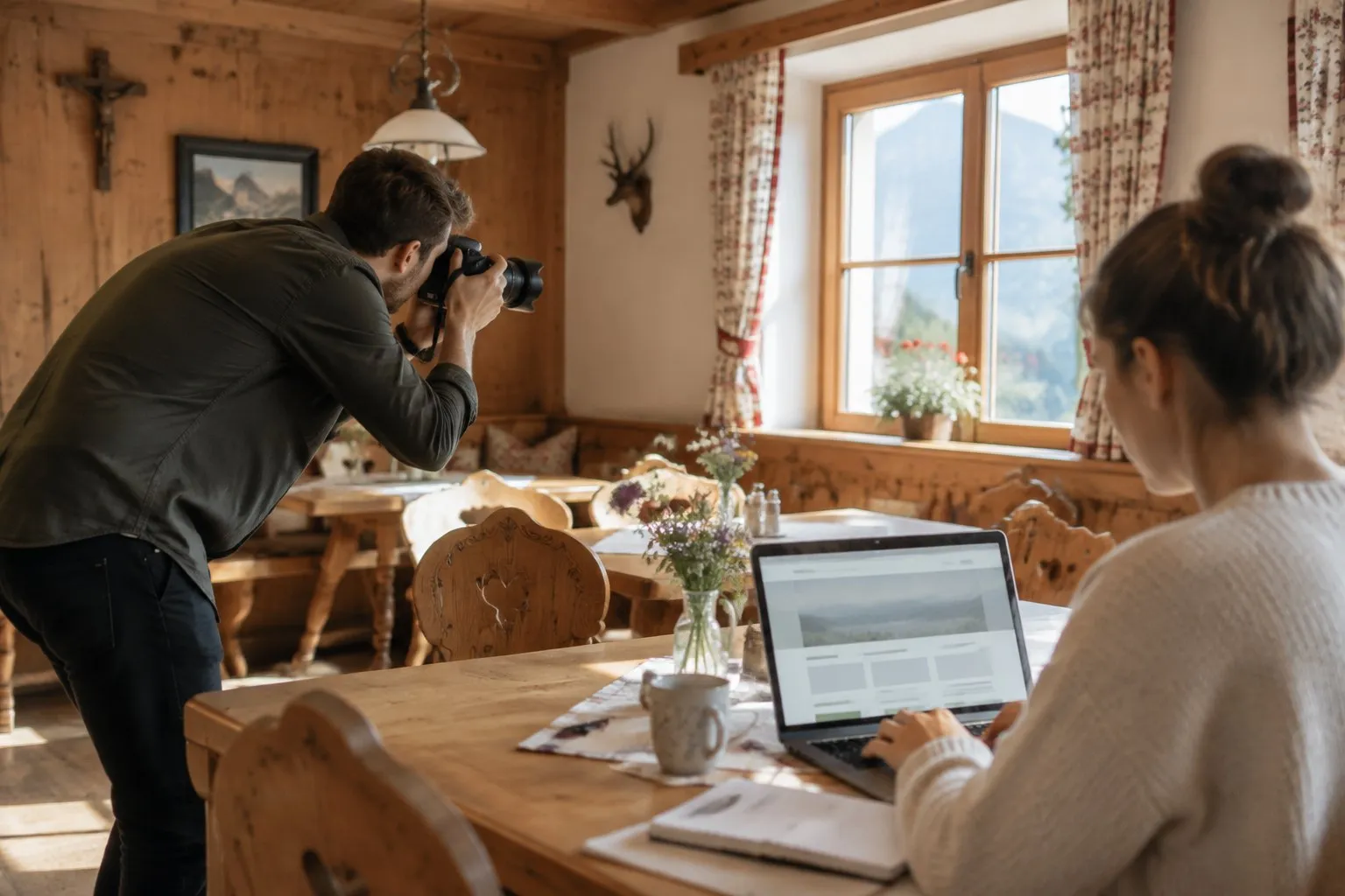 Fototermin für eine neue Website in einer Tiroler Gaststube