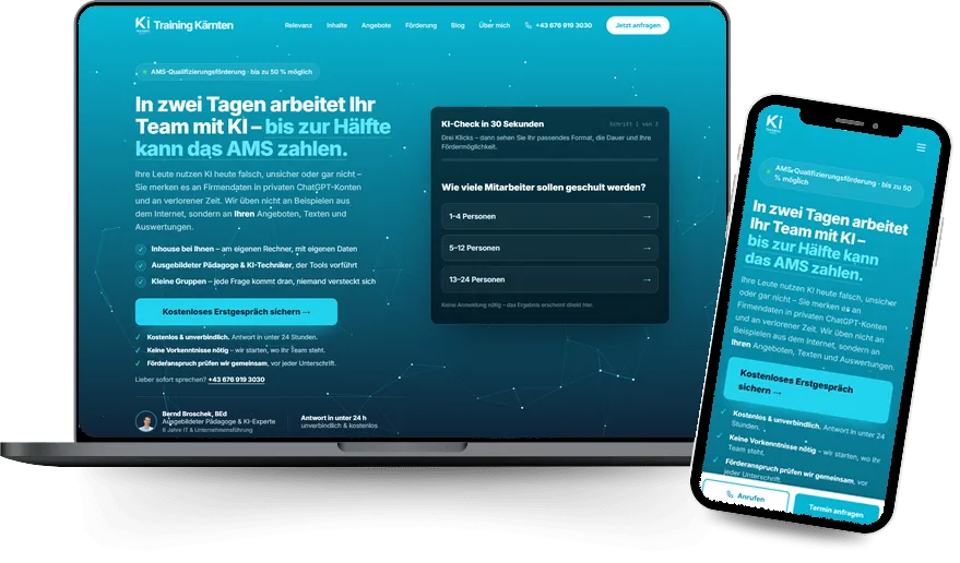Website von KI Training Kärnten auf Laptop und Smartphone