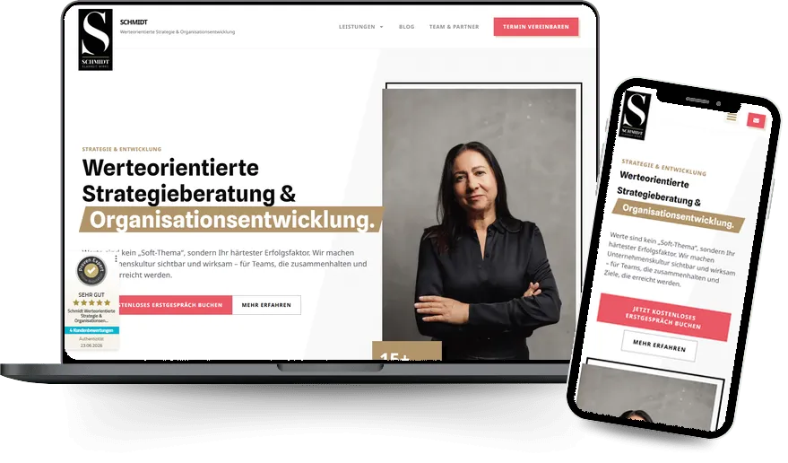 Website von Schmidt Strategie – Unternehmensberatung auf Laptop und Smartphone