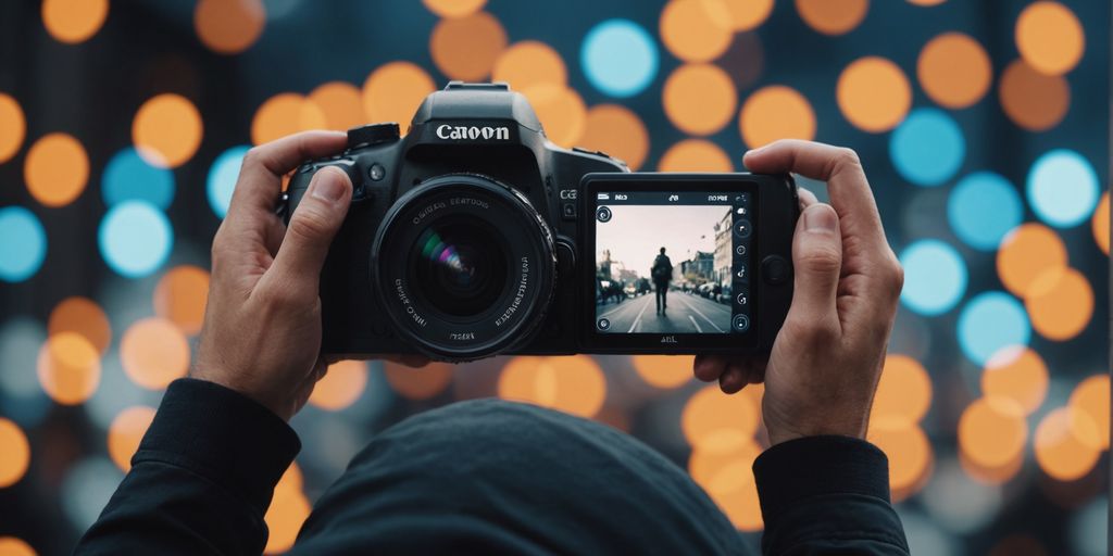 Influencer mit Social Media Icons und Marketing-Statistiken