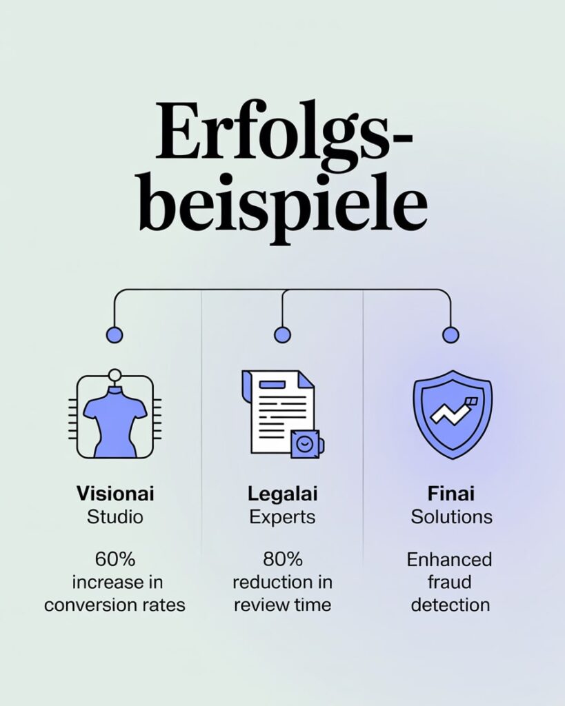 Infografik mit Erfolgsbeispielen von KI-Projekten – Performance einer KI Agentur