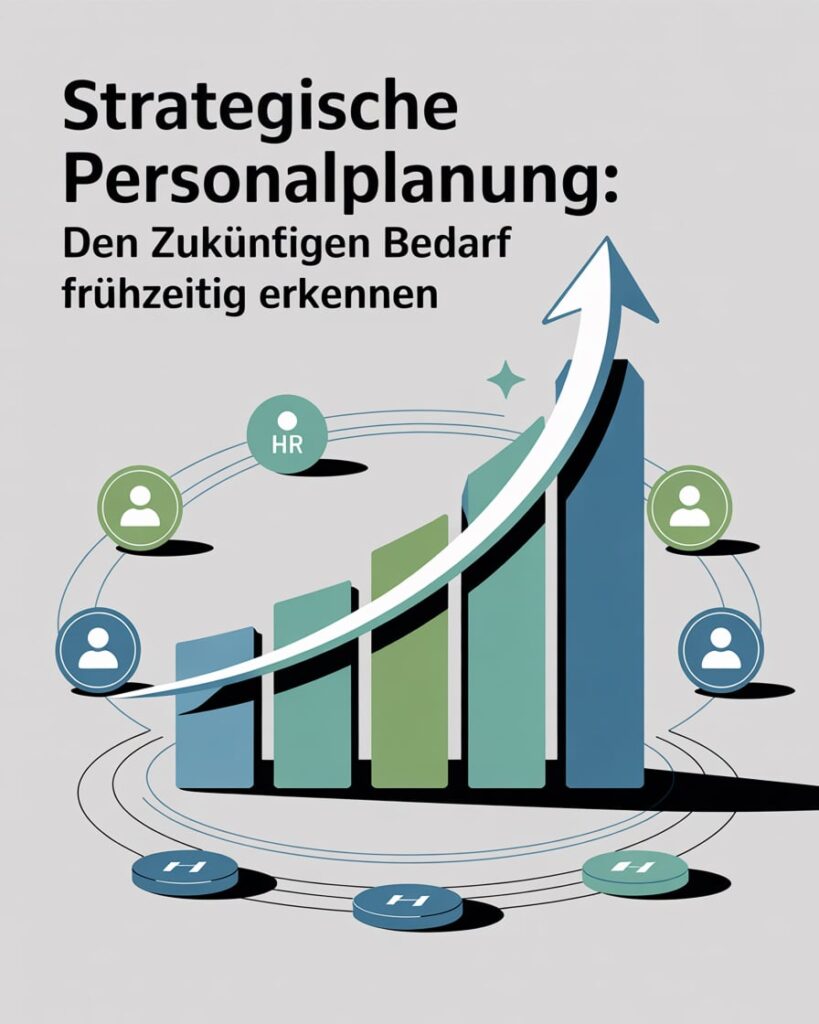 Illustration mit aufsteigender Kurve und HR-Symbolen – Fokus auf vorausschauende Mitarbeitersuche