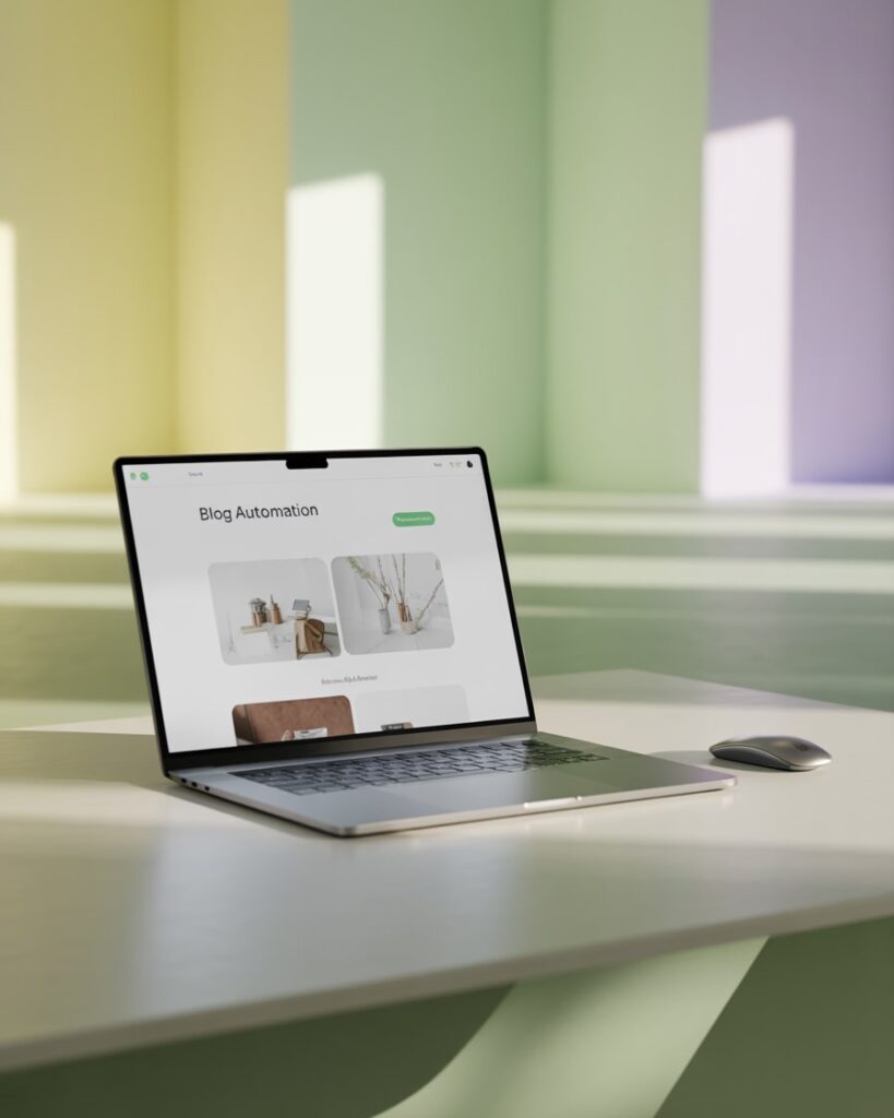 Laptop mit geöffneter Blog Automation Plattform – moderne Lösung für effizientes Blog Marketing