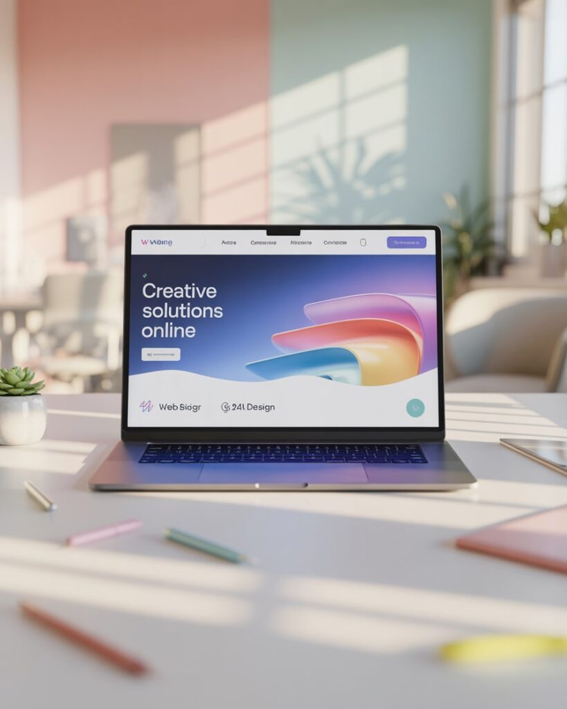 Laptop mit kreativer Website auf dem Bildschirm – ideale Darstellung für eine Webagentur mit SEO-Schwerpunkt