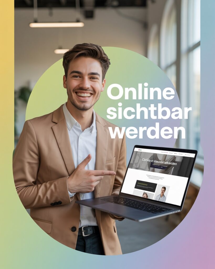 Junger Mann präsentiert eine Webagentur und erklärt die Vorteile von SEO Marketing