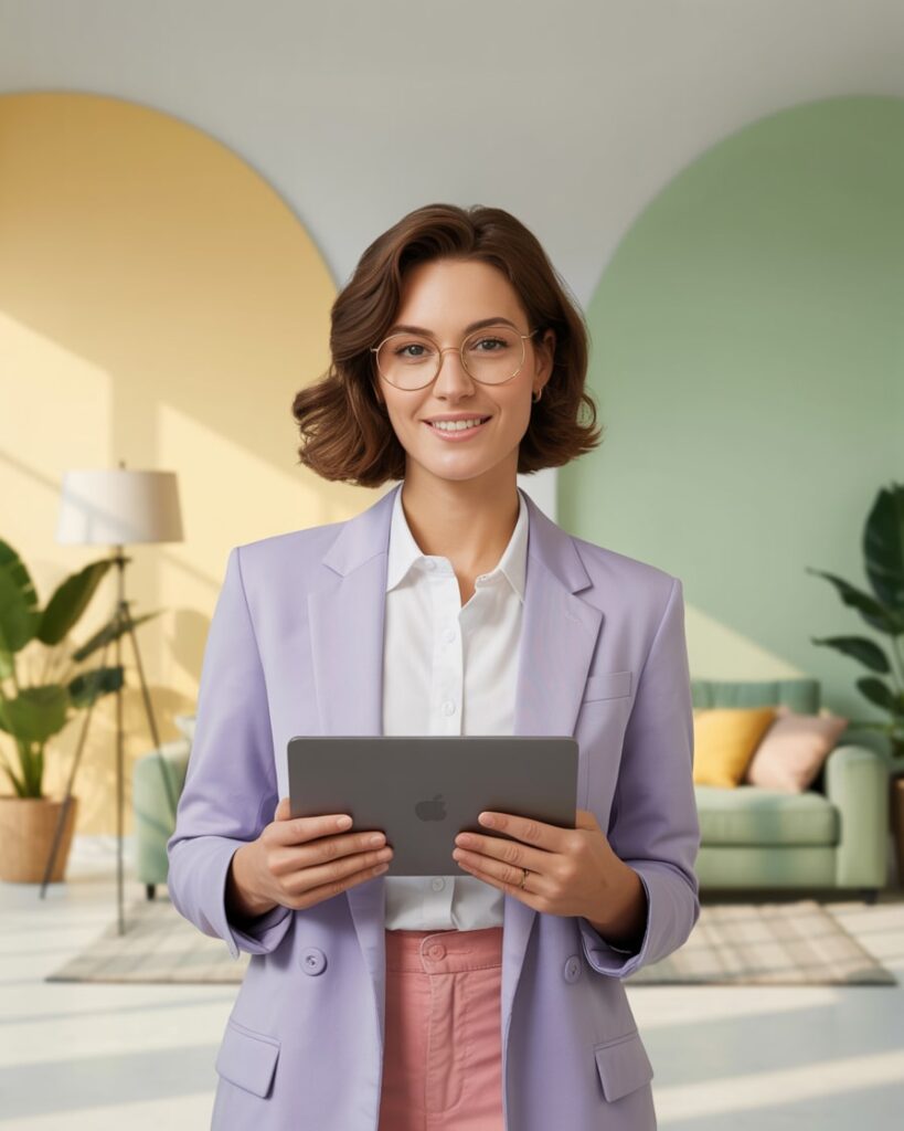 Beraterin einer Webdesign Agentur in Tirol mit Tablet beim Kundentermin
