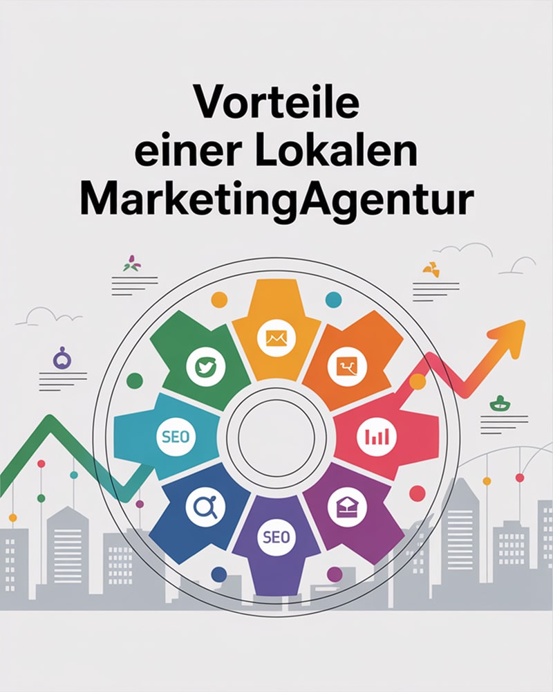 Infografik mit Vorteilen einer lokalen Marketing Agentur Tirol – inklusive SEO, Analyse und Kommunikation